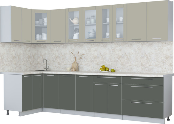 Изображение товара Кухонный гарнитур Интерлиния Мила Пластик 1.2x3.2 (латте/шторм/опал светлый)