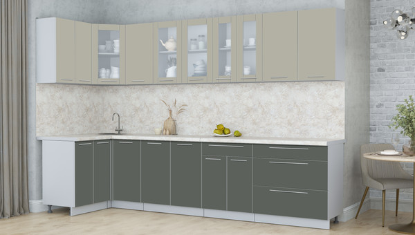 Изображение товара Кухонный гарнитур Интерлиния Мила Пластик 1.2x3.2 (латте/шторм/опал светлый)