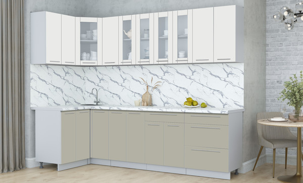 Изображение товара Кухонный гарнитур Интерлиния Мила Пластик 1.2x2.7 (зефирный/латте/белый гранит)