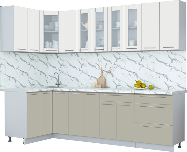 Изображение товара Кухонный гарнитур Интерлиния Мила Пластик 1.2x2.7 (зефирный/латте/белый гранит)