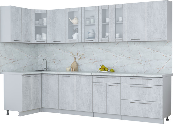 Изображение товара Кухонный гарнитур Интерлиния Мила Пластик 1.2x3.2 (оксид светлый/оксид светлый/серый каспий)