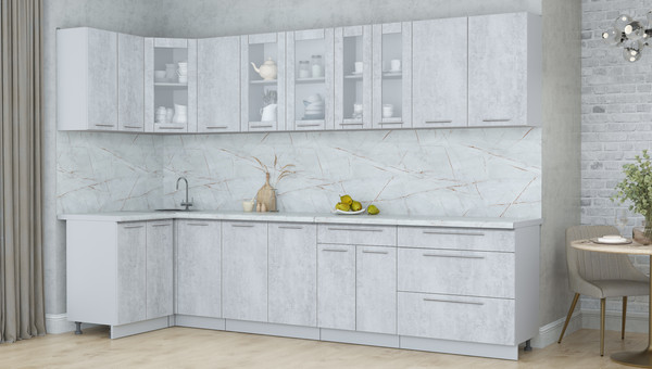 Изображение товара Кухонный гарнитур Интерлиния Мила Пластик 1.2x3.2 (оксид светлый/оксид светлый/серый каспий)