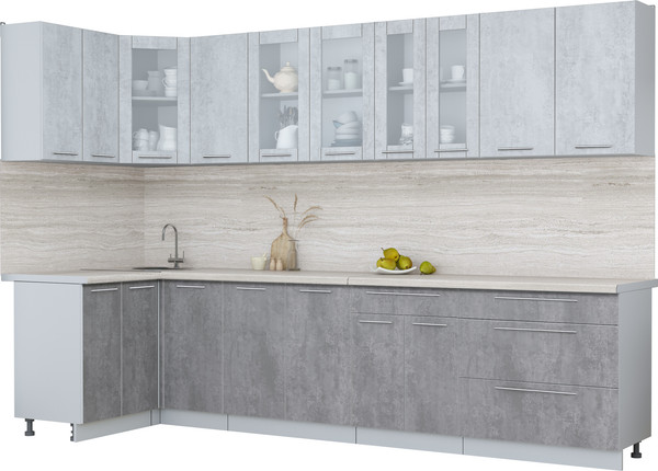 Изображение товара Кухонный гарнитур Интерлиния Мила Пластик 1.2x3.2 (оксид светлый/оксид темный/травертин серый)