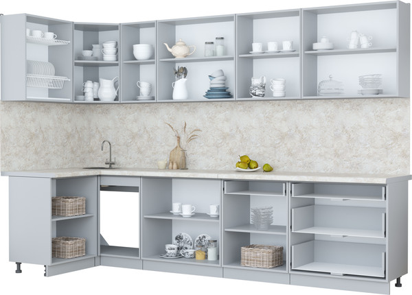 Изображение товара Кухонный гарнитур Интерлиния Мила Пластик 1.2x3.2 (оксид светлый/шторм/травертин серый)