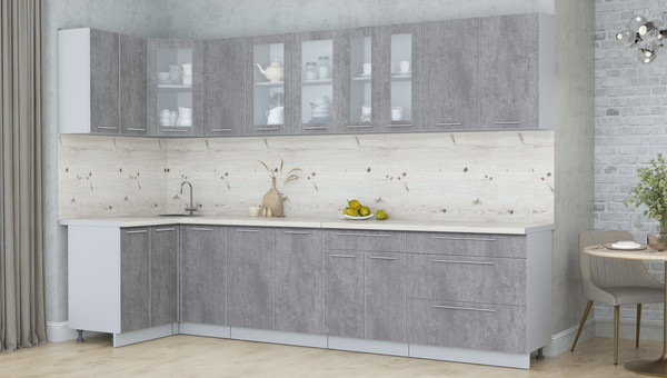 Изображение товара Кухонный гарнитур Интерлиния Мила Пластик 1.2x3.2 (оксид темный/оксид темный/бискайская сосна)