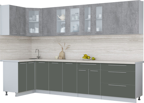 Изображение товара Кухонный гарнитур Интерлиния Мила Пластик 1.2x3.2 (оксид темный/шторм/травертин серый)