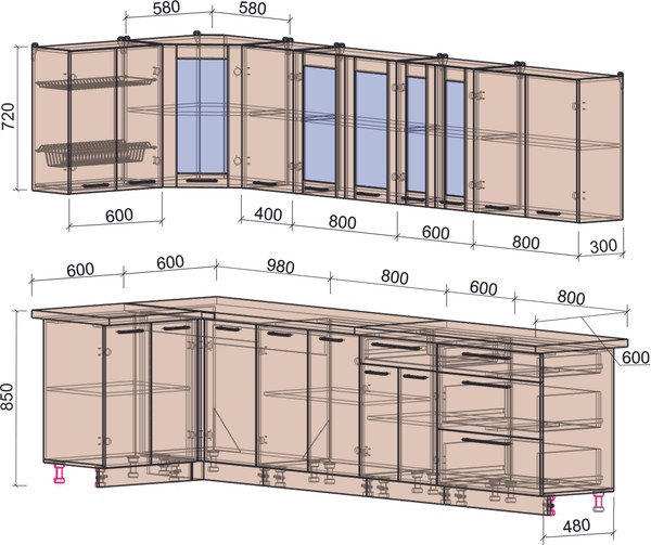 Изображение товара Кухонный гарнитур Интерлиния Мила Пластик 1.2x3.2 (оксид темный/шторм/травертин серый)
