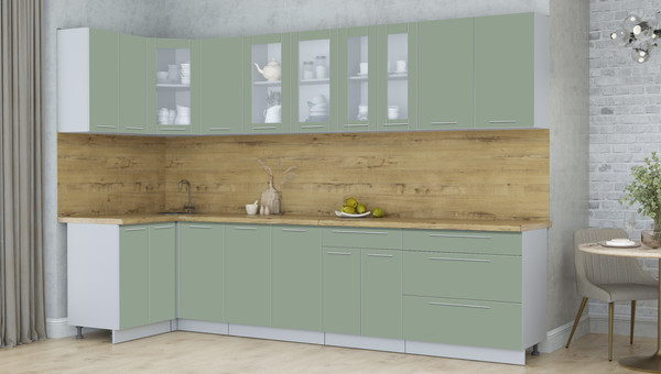 Изображение товара Кухонный гарнитур Интерлиния Мила Пластик 1.2x3.2 (полынь/полынь/дуб бунратти)