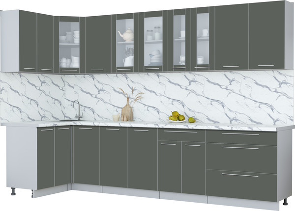 Изображение товара Кухонный гарнитур Интерлиния Мила Пластик 1.2x3.2 (шторм/шторм/белый гранит)