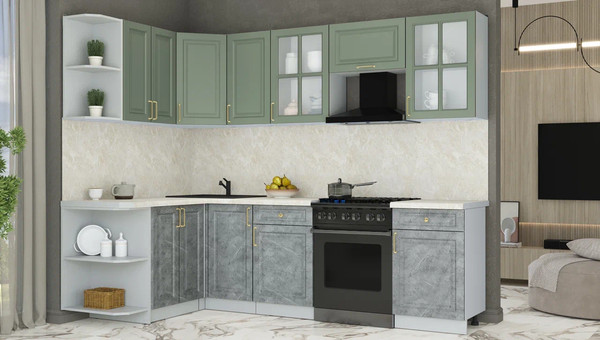 Изображение товара Кухонный гарнитур Интерлиния Мила Шато 1.5x2.6 LV (мята/керамика/опал светлый)