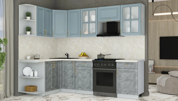 Изображение товара Кухонный гарнитур Интерлиния Мила Шато 1.5x2.6 LV (океан/керамика/опал светлый)