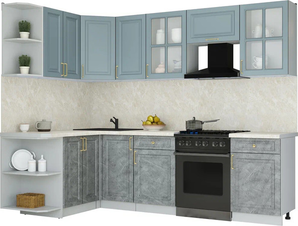 Изображение товара Кухонный гарнитур Интерлиния Мила Шато 1.5x2.6 LV (океан/керамика/опал светлый)