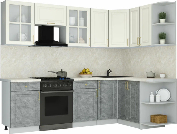 Изображение товара Кухонный гарнитур Интерлиния Мила Шато 1.5x2.6 PR (белый/керамика/опал светлый)