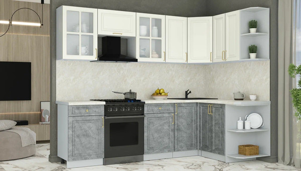 Изображение товара Кухонный гарнитур Интерлиния Мила Шато 1.5x2.6 PR (белый/керамика/опал светлый)