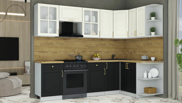 Изображение товара Кухонный гарнитур Интерлиния Мила Шато 1.5x2.6 PR (белый/черный/дуб бунратти)