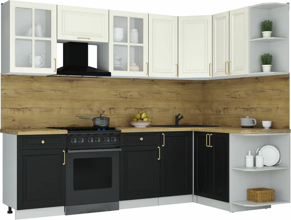Изображение товара Кухонный гарнитур Интерлиния Мила Шато 1.5x2.6 PR (белый/черный/дуб бунратти)