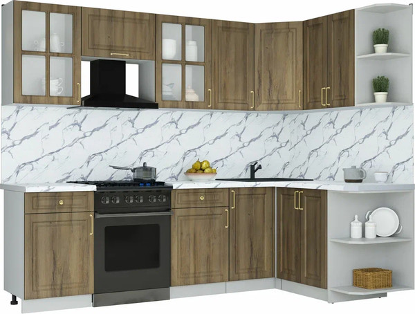 Изображение товара Кухонный гарнитур Интерлиния Мила Шато 1.5x2.6 PR (дуб вотан/дуб вотан/белый гранит)