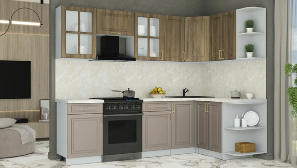 Изображение товара Кухонный гарнитур Интерлиния Мила Шато 1.5x2.6 PR (дуб вотан/луна/опал светлый)