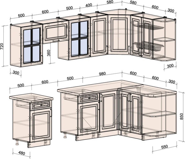 Изображение товара Кухонный гарнитур Интерлиния Мила Шато 1.5x2.6 PR (дуб вотан/луна/опал светлый)