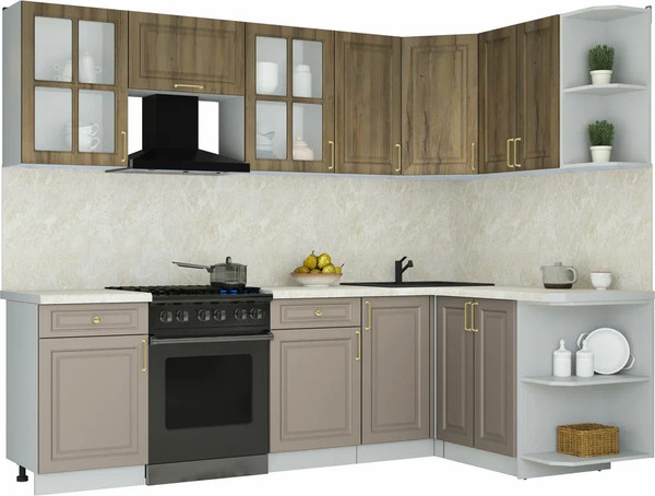 Изображение товара Кухонный гарнитур Интерлиния Мила Шато 1.5x2.6 PR (дуб вотан/луна/опал светлый)