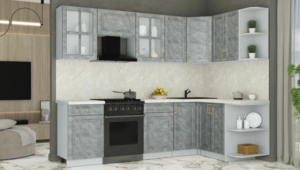 Изображение товара Кухонный гарнитур Интерлиния Мила Шато 1.5x2.6 PR (керамика/керамика/опал светлый)