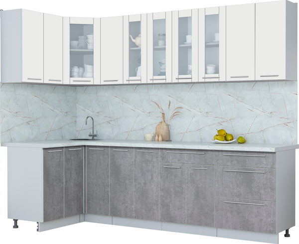 Изображение товара Кухонный гарнитур Интерлиния Мила Пластик 1.2x2.7 (зефирный/оксид темный/серый каспий)