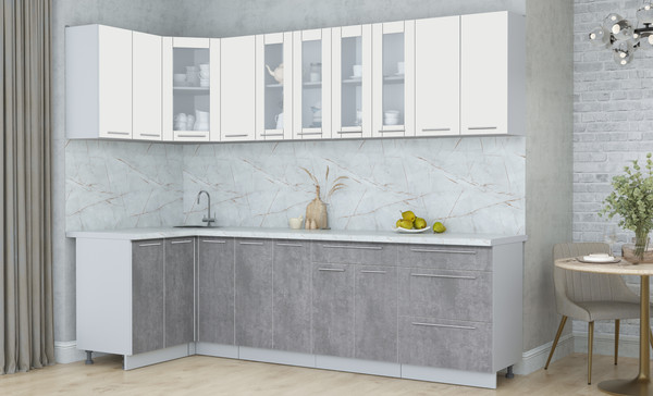 Изображение товара Кухонный гарнитур Интерлиния Мила Пластик 1.2x2.7 (зефирный/оксид темный/серый каспий)