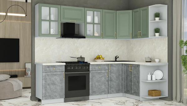 Изображение товара Кухонный гарнитур Интерлиния Мила Шато 1.5x2.6 PR (мята/керамика/опал светлый)
