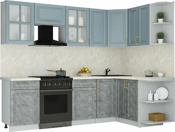 Изображение товара Кухонный гарнитур Интерлиния Мила Шато 1.5x2.6 PR (океан/керамика/опал светлый)