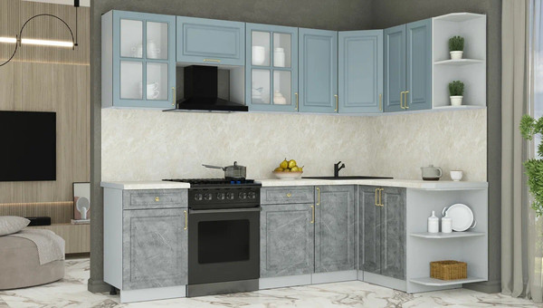 Изображение товара Кухонный гарнитур Интерлиния Мила Шато 1.5x2.6 PR (океан/керамика/опал светлый)
