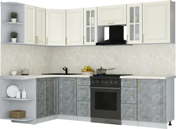 Изображение товара Кухонный гарнитур Интерлиния Мила Шато 1.5x2.7 LV (белый/керамика/опал светлый)