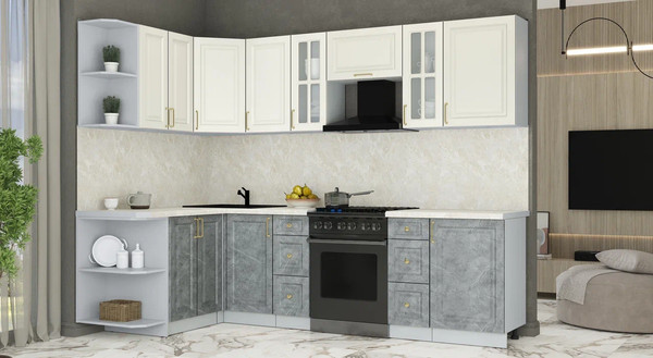 Изображение товара Кухонный гарнитур Интерлиния Мила Шато 1.5x2.7 LV (белый/керамика/опал светлый)