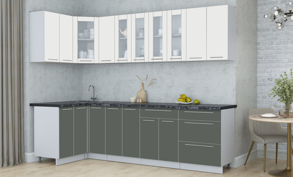 Изображение товара Кухонный гарнитур Интерлиния Мила Пластик 1.2x2.7 (зефирный/шторм/кастилло темный)