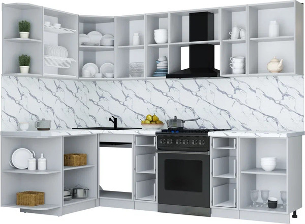 Изображение товара Кухонный гарнитур Интерлиния Мила Шато 1.5x2.7 LV (белый/черный/дуб бунратти)