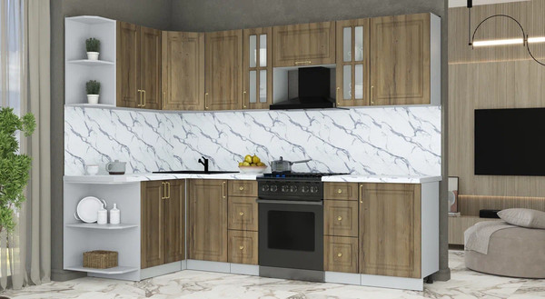 Изображение товара Кухонный гарнитур Интерлиния Мила Шато 1.5x2.7 LV (дуб вотан/дуб вотан/белый гранит)