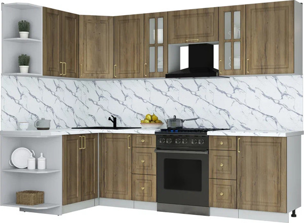 Изображение товара Кухонный гарнитур Интерлиния Мила Шато 1.5x2.7 LV (дуб вотан/дуб вотан/белый гранит)