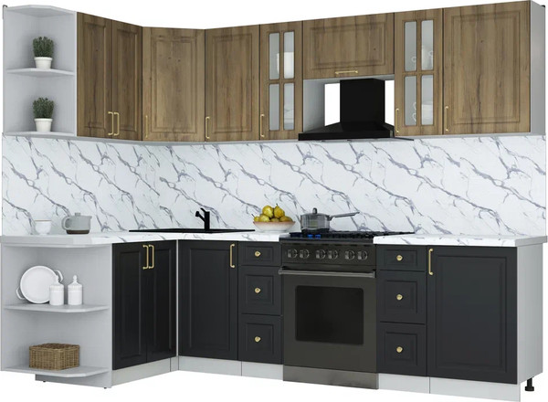 Изображение товара Кухонный гарнитур Интерлиния Мила Шато 1.5x2.7 LV (дуб вотан/черный/белый гранит)