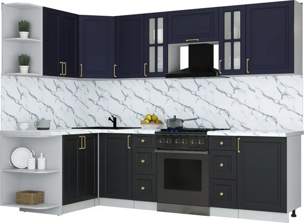 Изображение товара Кухонный гарнитур Интерлиния Мила Шато 1.5x2.7 LV (индиго/черный/белый гранит)