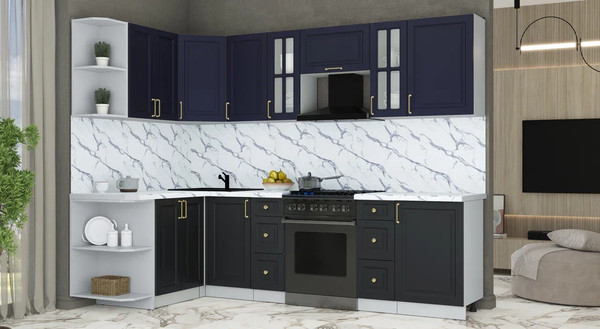 Изображение товара Кухонный гарнитур Интерлиния Мила Шато 1.5x2.7 LV (индиго/черный/белый гранит)