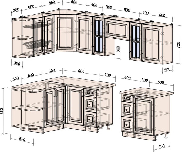 Изображение товара Кухонный гарнитур Интерлиния Мила Шато 1.5x2.7 LV (индиго/черный/белый гранит)