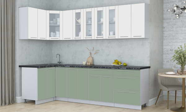 Изображение товара Кухонный гарнитур Интерлиния Мила Пластик 1.2x2.7 (зефирный/полынь/кастилло темный)