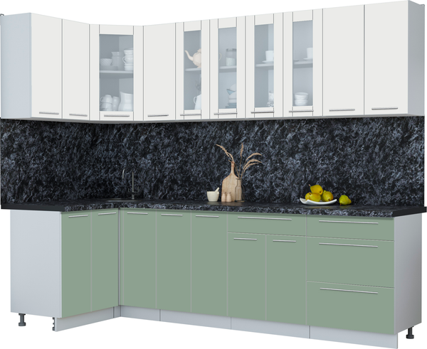 Изображение товара Кухонный гарнитур Интерлиния Мила Пластик 1.2x2.7 (зефирный/полынь/кастилло темный)