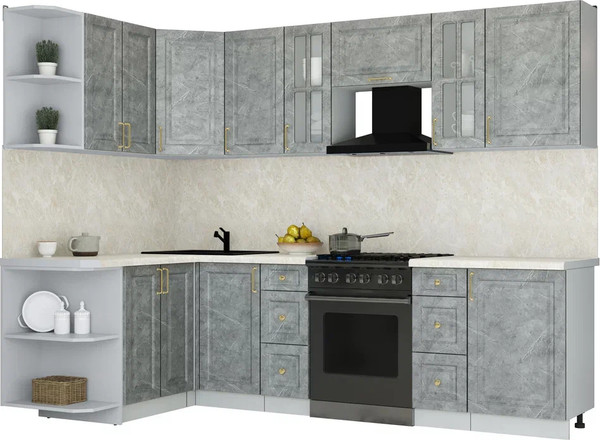 Изображение товара Кухонный гарнитур Интерлиния Мила Шато 1.5x2.7 LV (керамика/керамика/опал светлый)