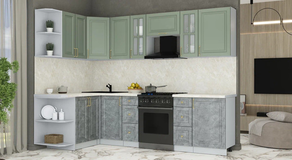 Изображение товара Кухонный гарнитур Интерлиния Мила Шато 1.5x2.7 LV (мята/керамика/опал светлый)