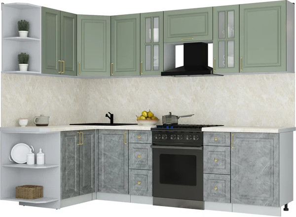 Изображение товара Кухонный гарнитур Интерлиния Мила Шато 1.5x2.7 LV (мята/керамика/опал светлый)