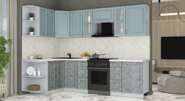 Изображение товара Кухонный гарнитур Интерлиния Мила Шато 1.5x2.7 LV (океан/керамика/опал светлый)