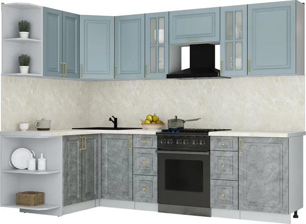Изображение товара Кухонный гарнитур Интерлиния Мила Шато 1.5x2.7 LV (океан/керамика/опал светлый)