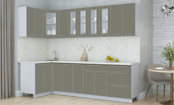 Изображение товара Кухонный гарнитур Интерлиния Мила Пластик 1.2x2.7 (кварцевый/кварцевый/опал светлый)