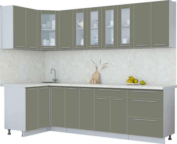 Изображение товара Кухонный гарнитур Интерлиния Мила Пластик 1.2x2.7 (кварцевый/кварцевый/опал светлый)