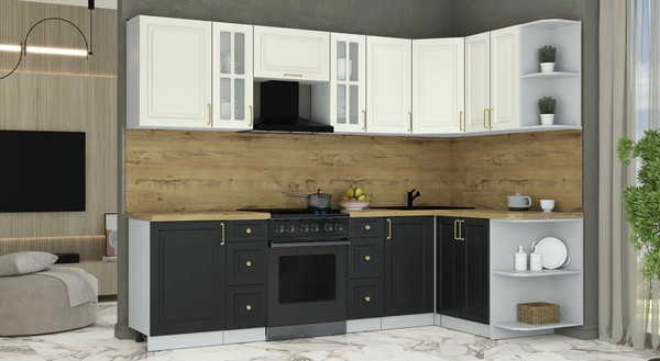 Изображение товара Кухонный гарнитур Интерлиния Мила Шато 1.5x2.7 PR (белый/черный/дуб бунратти)